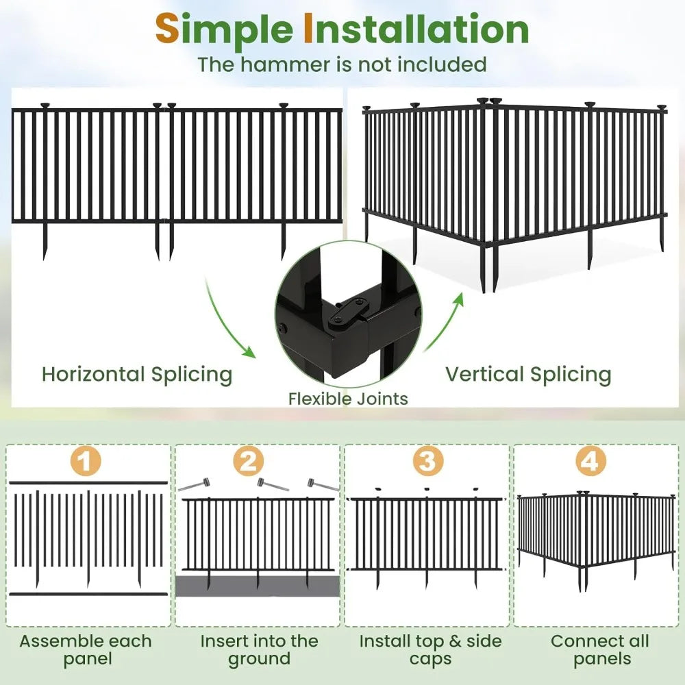 Picket Fence 4 Panels, 80''W x 37.5''H Decorative Outdoor Garden Fence, 320'' Total Length, Freestanding PVC Vinyl Fence for Ya