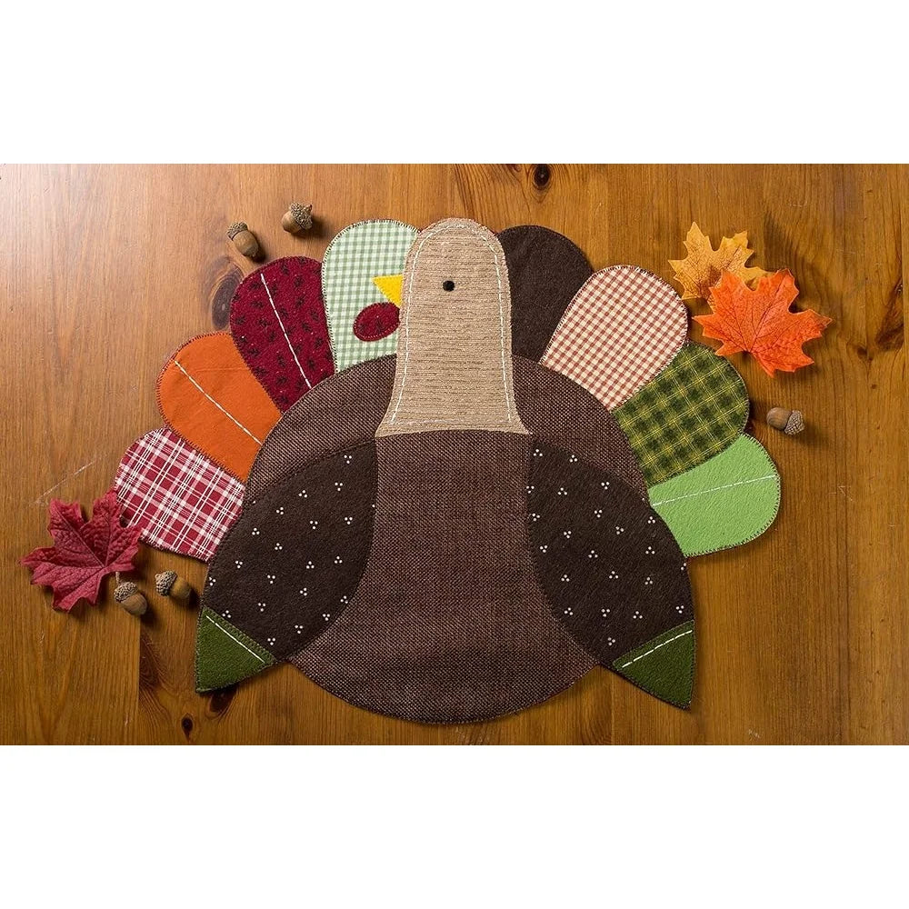 Thanksgiving Table Placemats Set 14x19 Embroidered Turkey Fall Decor 4 Count Elegant Home Accents Hand Wash