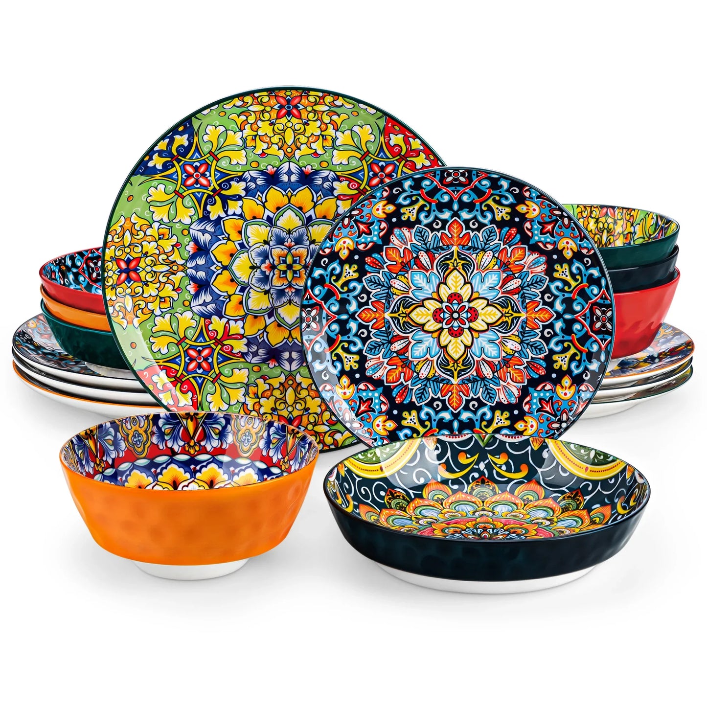 vancasso 12/16/24 Piece Ceramic Dinnerware Bohemia Retro Ceramic Dinnerware Set Free US Shipping Vibrant Colors Plates Bowls