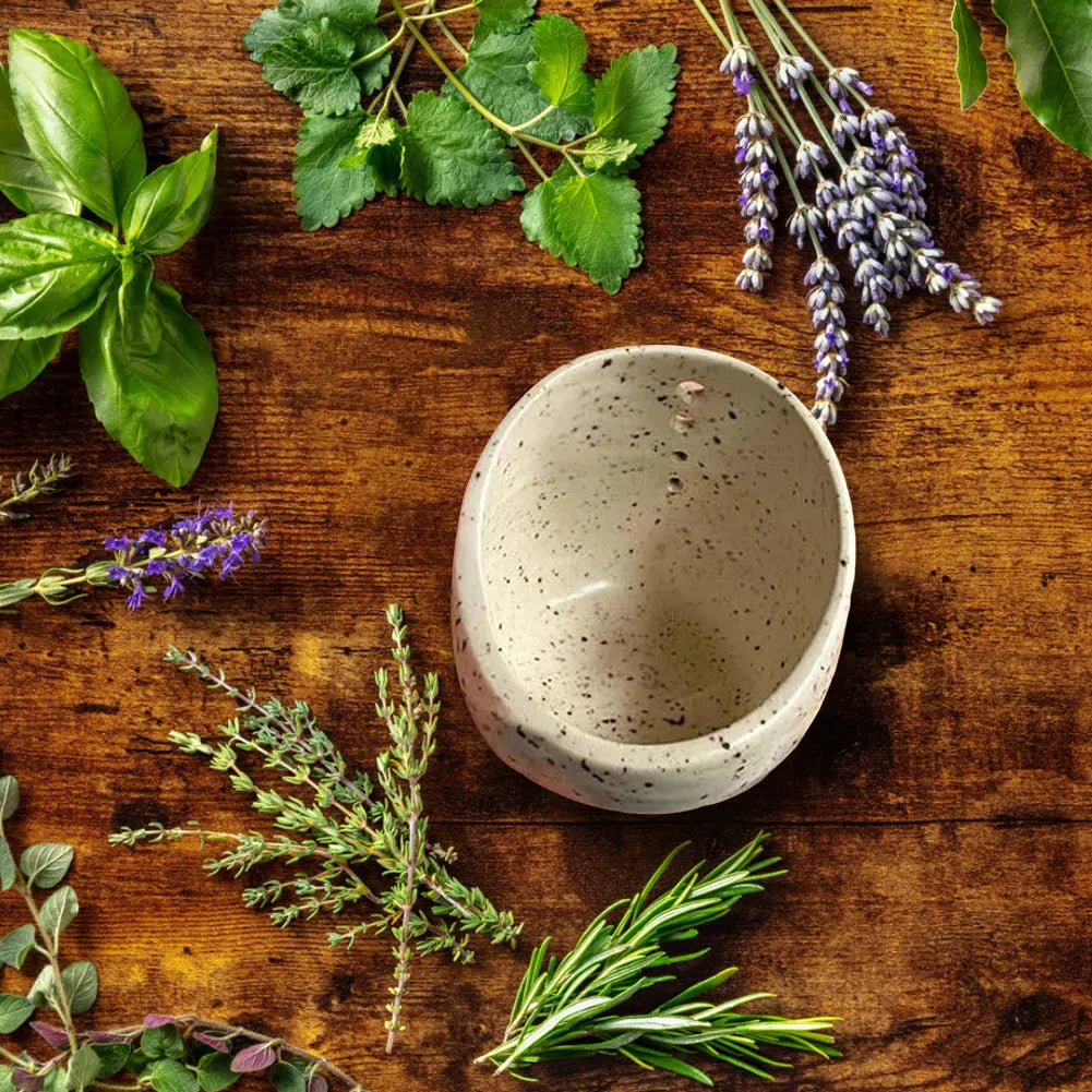 Handmade Pottery Herb Stripper Bowl Different Round Hole Sizes Pottery Herb Stripper Peeling Cup for Vegetable Leaf Removing