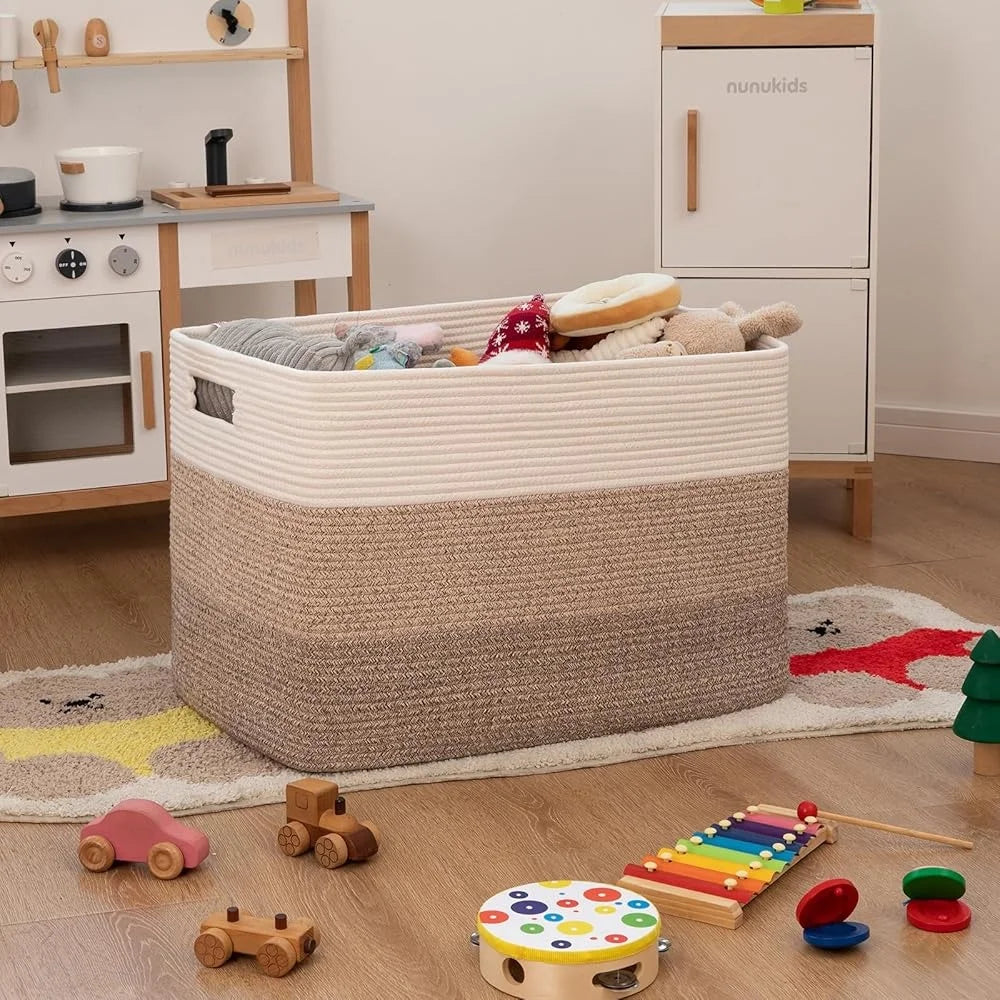 Large Cotton Rope Storage Basket Blanket Toy Organizer Woven Basket with Handles Living Room Nursery Bedroom Laundry