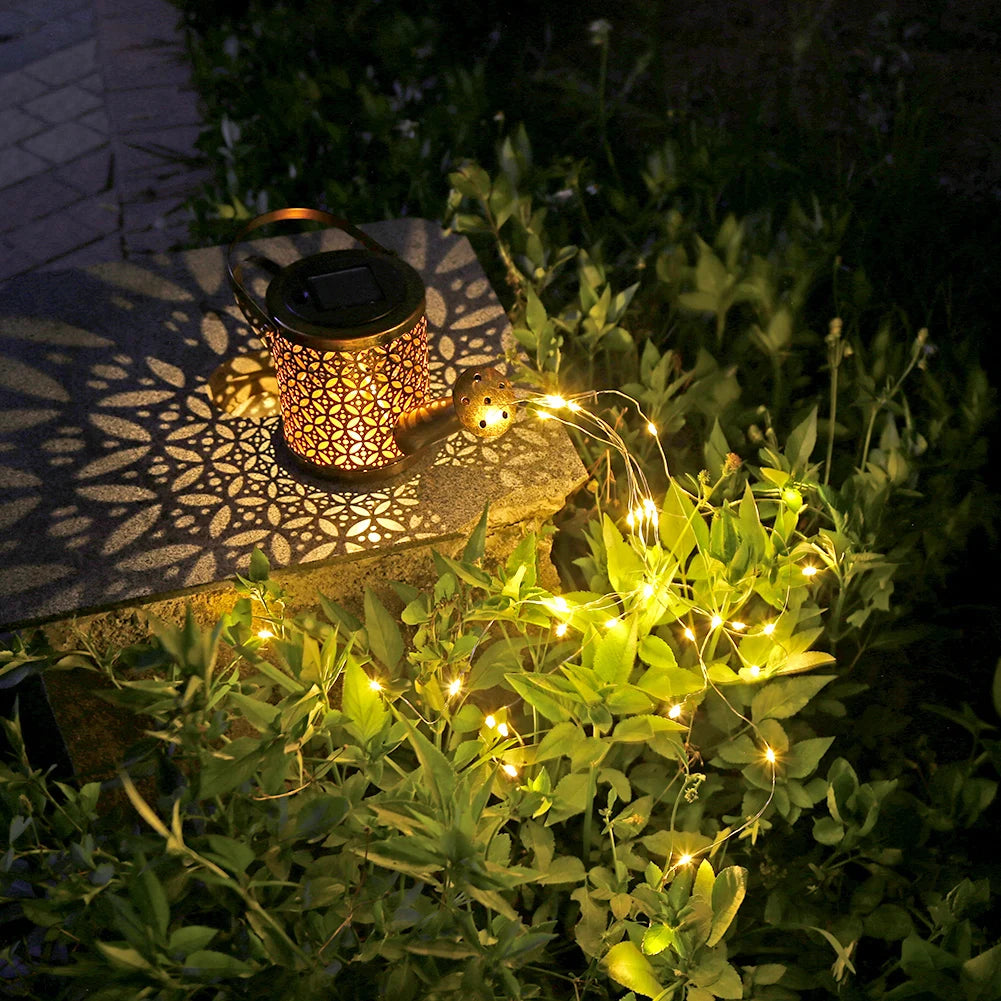 Solar Watering Can Light Garden Kettle Art Hollow Shower Garden Landscape Lamp