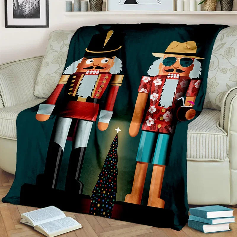 Nutcracker Christmas Tree Cartoon Blanket,Soft Throw Blanket for Home Bedroom Bed Sofa Picnic Travel Office Cover Blanket Kids