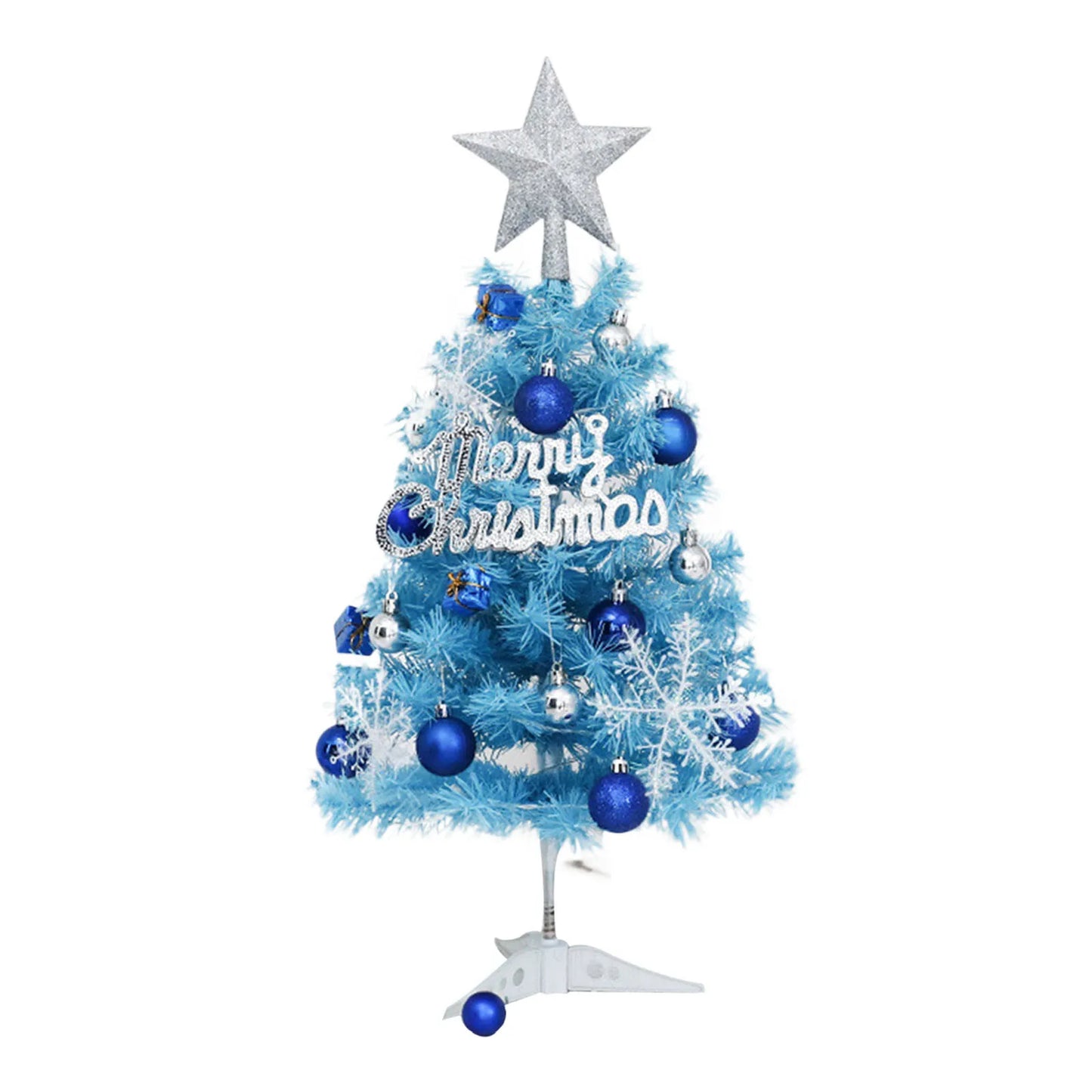 Blue Christmas Tree Set Festive Christmas Decor Mini Tree with Ornaments Lights Party Decor Collectible Home Decor Gift