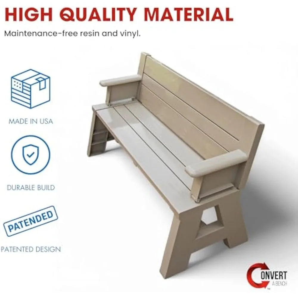 Gen 1 2-in-1 Outdoor Convertible Bench to Picnic Table | Space-Saving, Weather-Resistant Patio Furniture for Yard, Deck, Garden