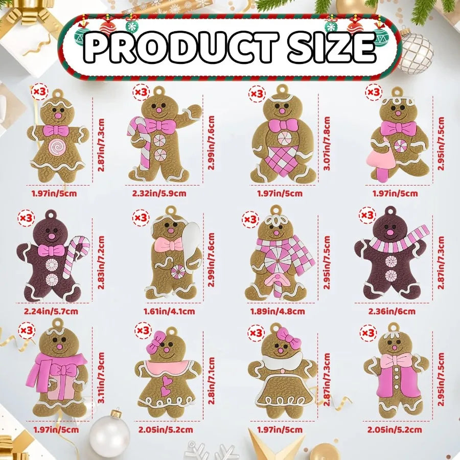 36pcs Pink Gingerbread Man Christmas Tree Decorations Hanging Ornaments for Holiday Xmas Tree Home Decor Festive Winter Season