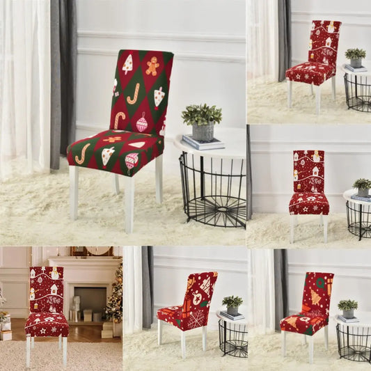 Christmas Dining Room Chair Covers Washable Stretch Chair Slipcovers Reusable Seat Protector for Holiday Party Decor