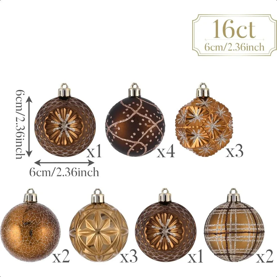 Valery Madelyn Fall Ornaments for Christmas Trees 16ct Bronze Copper Brown Gold Shatterproof Fall Christmas Tree Decorations 2.