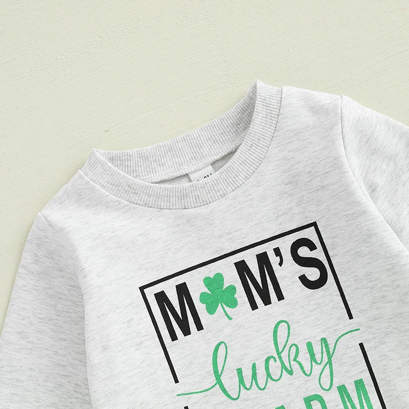 Baby Girl St Patrick s Day Clothes Green Clover Print Ruffle Sleeve Top Elastic Waist Solid Pants Set Outfit
