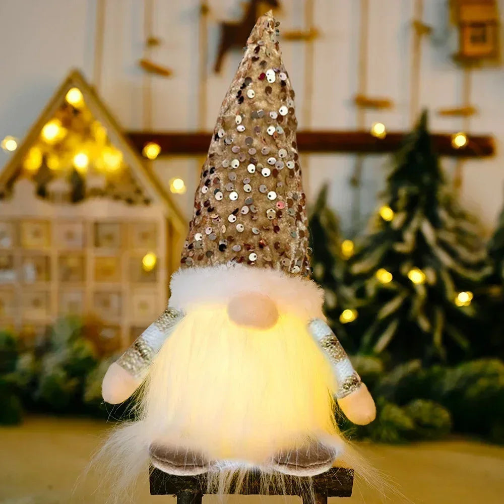 Glowing Knitted Gnome Doll with Led Night Light Christmas Decorations 2025 Home Xmas Tree Decor Navidad New Year 2026 Gift