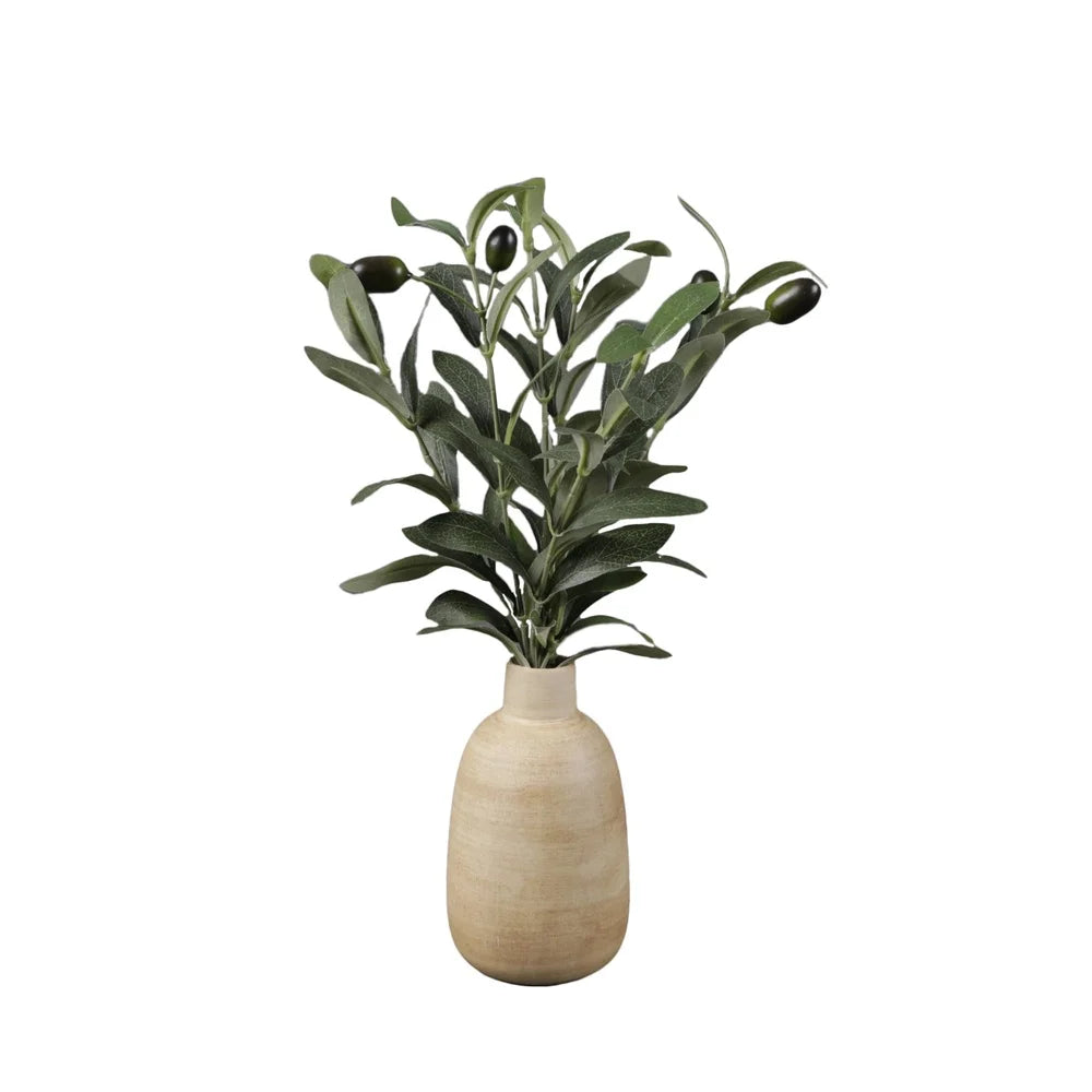 15 Inch Lifelike Olive Plant in Wood Finish Ceramic Vase Perfect Tabletop Decor Elegant Accent Piece Home Decoration