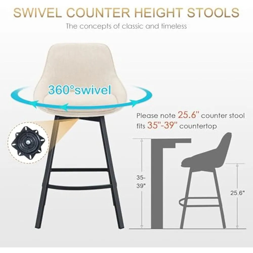 Swivel Counter Stools Set of 2, Modern Counter Height Barstools with Low Backs & Metal Legs