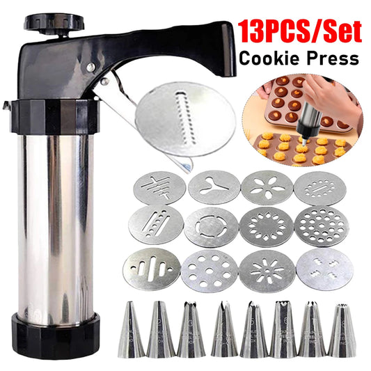 Cookie Press Gun with 13 Cookie Discs+8 Icing Nozzles DIY Cookie Maker Deluxe Cookie Maker for Making and Decorating Cookies