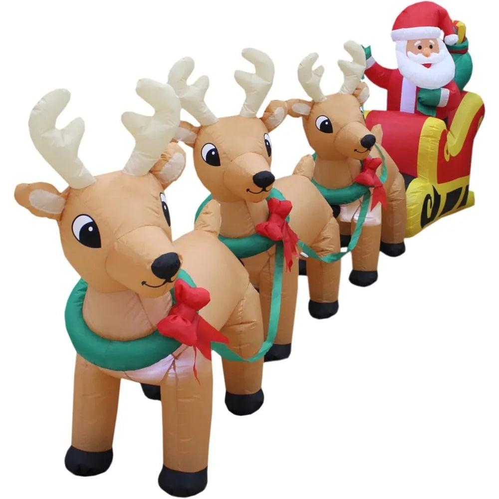 Giant 12-Foot Santa Sleigh with Lighted Reindeer Outdoor/Indoor Christmas Decor