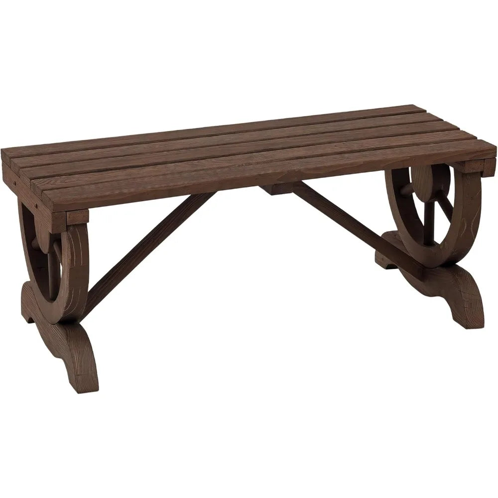 Outsunny 2-Person Wooden Garden Bench, Outdoor Wagon Wheel Porch Bench for Backyard Garden, Support 550 LBS, Rustic Country Styl