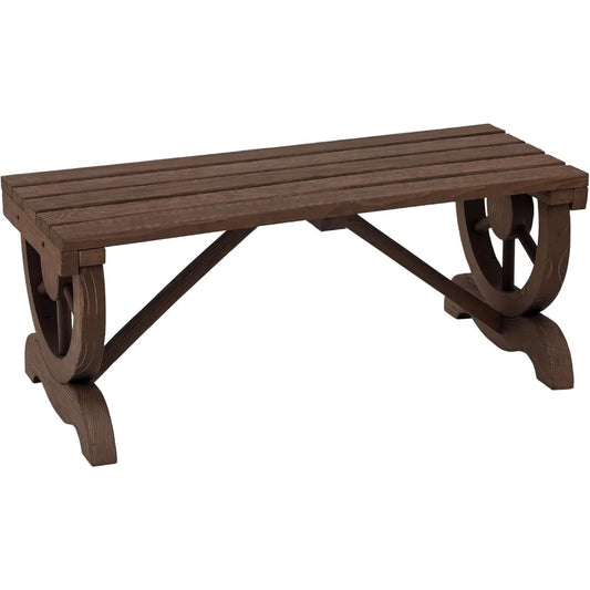 Outsunny 2-Person Wooden Garden Bench, Outdoor Wagon Wheel Porch Bench for Backyard Garden, Support 550 LBS, Rustic Country Styl