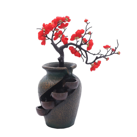 Tabletop Fountain, Waterfall Vase Fountain, Tabletop Water Fountains with Simulation Tree Flowers for Living Rooms, Offices