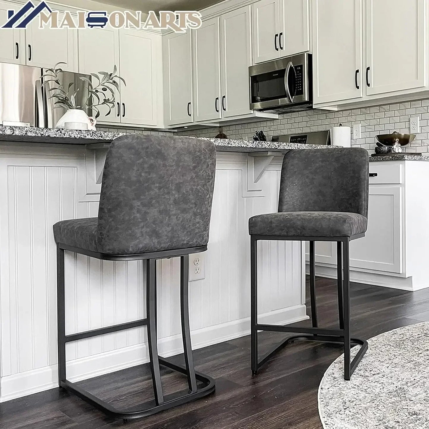 XMSJ.Counter Height 24" Bar Stools Set of 3 with Back for Kitchen Counter Modern Upholstered Barstools Faux Leather Farmhouse