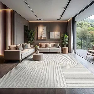 Modern Rug Luxury Swirl Curved Large Micro Loop Area Rugs Soft High-Low Pile Stain Resistant Easy to Clean Non-Shedding D