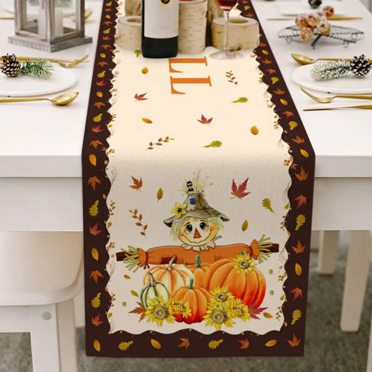 13x70in Orange Pumpkin Maple Kapok Linen Table Flag for Kitchen Coffee Dining Table Easter Thanksgiving Oil-proof Table Cloth