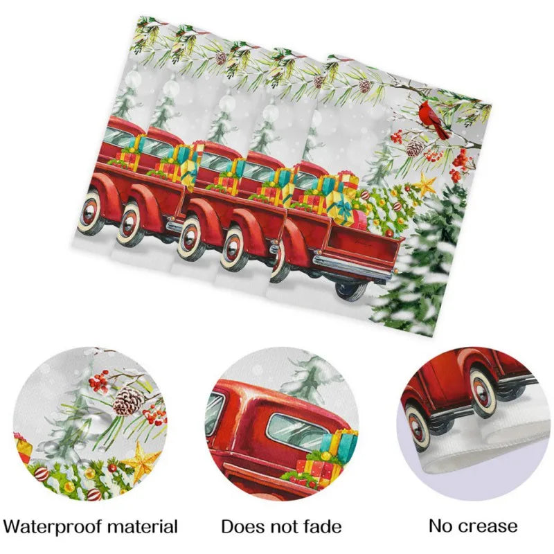 4pcs Linen Christmas Placemat Dining Table Mat Coaster Bowl Coffee Cup Pad Mat For 2025 Navidad Home Kitchen Decoration
