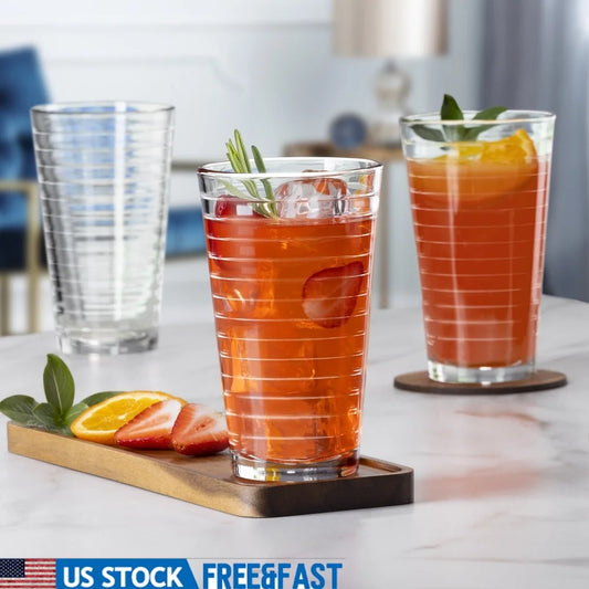 8-Piece High-Quality Drinking Glass Set Stackable Handblown Durable Dishwasher Safe Classic Design Home Bar Entertaining