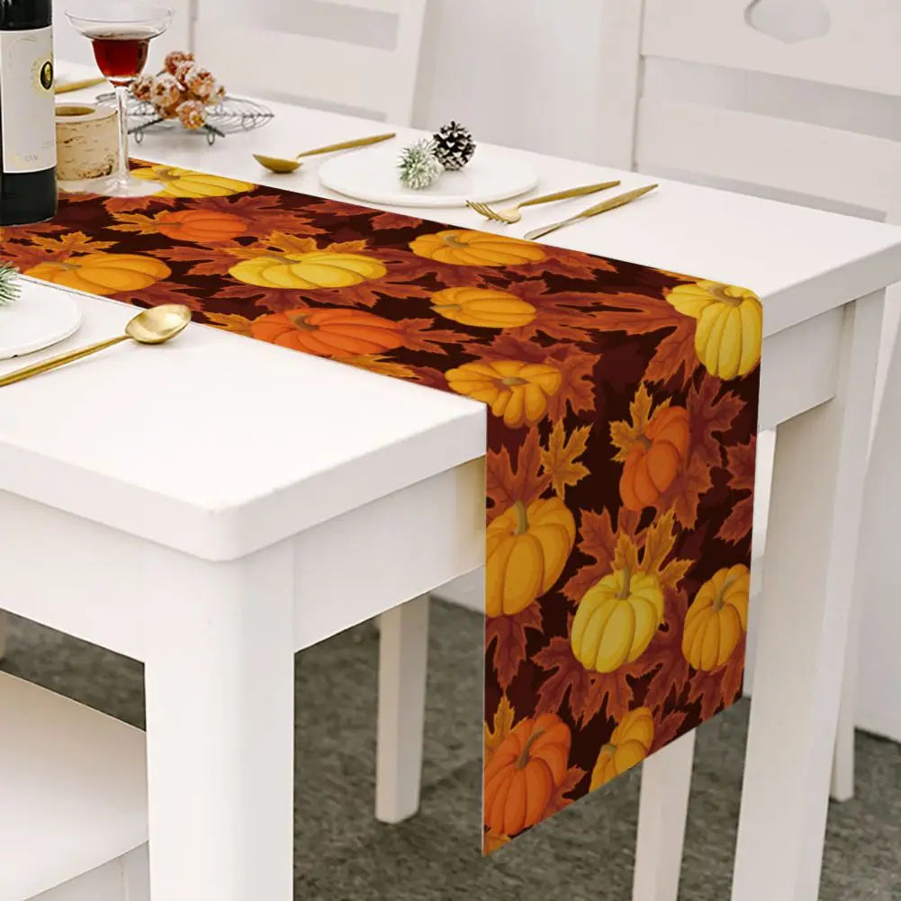 13x70in Orange Pumpkin Maple Kapok Linen Table Flag for Kitchen Coffee Dining Table Easter Thanksgiving Oil-proof Table Cloth