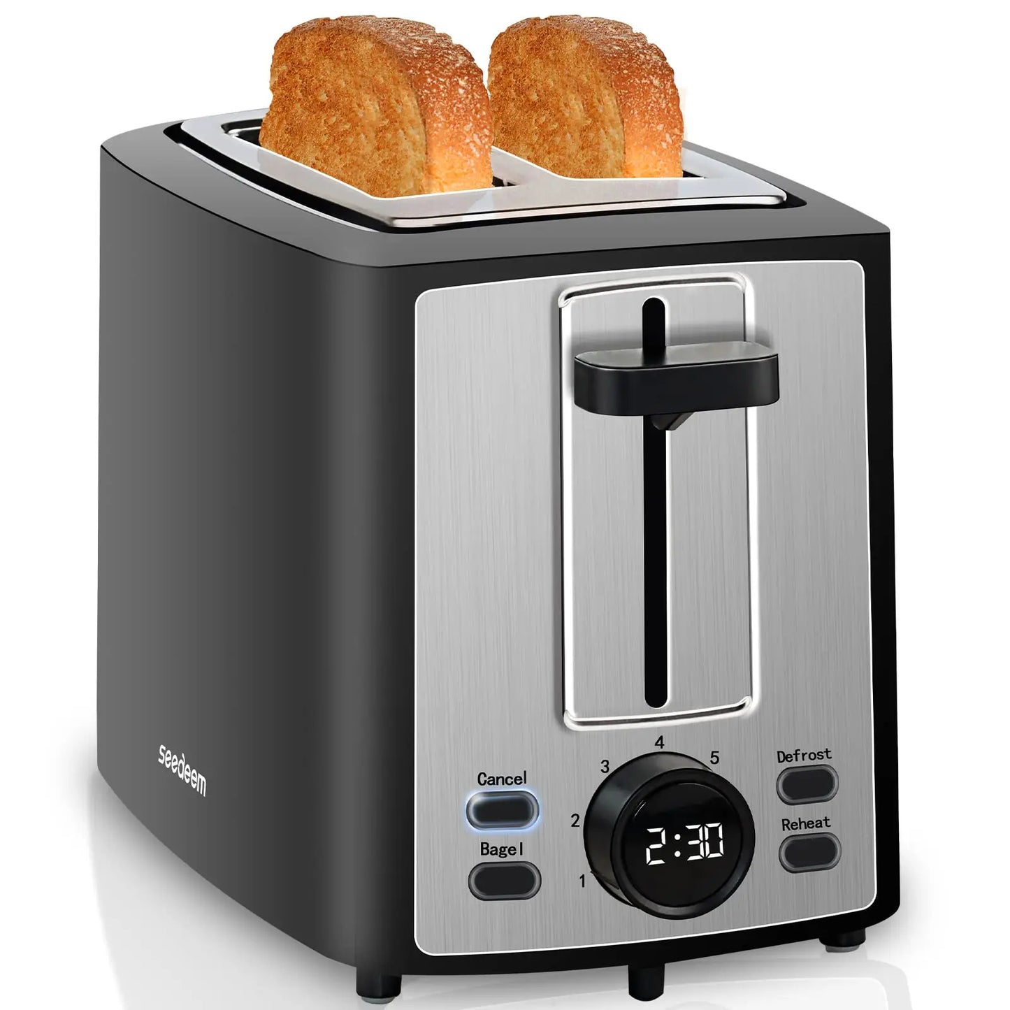 Toaster 2 Slice,LCD Display,7 Shade Settings,1.４'' Extra Wide Slots Toaster,4-in-1 Functions,Removable Crumb Tray, 900W