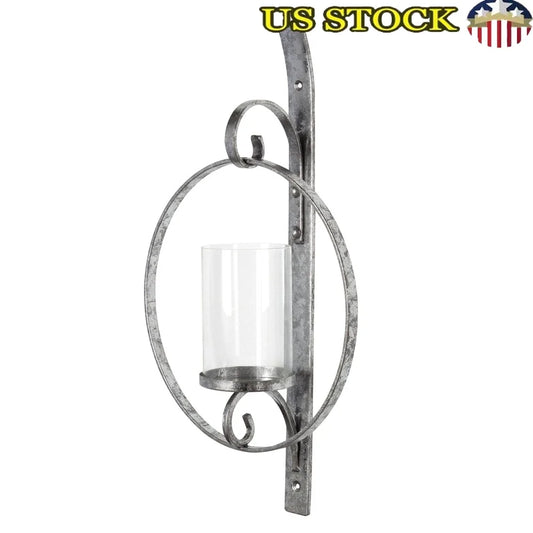 Glamorous Round Metal Wall Candle Holder Sconce with Glass Pillar Stunning Decorative Home Accent Ideal Living Room