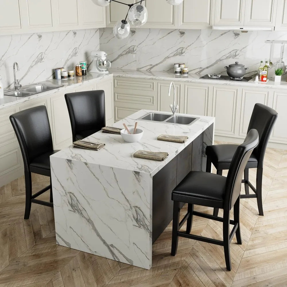 Counter Bar Stools Set of 2,24 inch Seat Height Faux Leather Kitchen Barstools with High Backrest,Armless Upholstered Bar Chairs