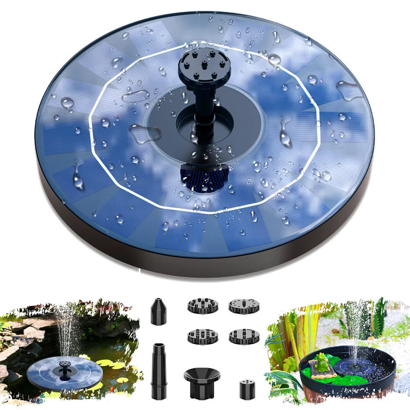 1.5w/2.5w/3.5w Solar Bird Bath Fountain Pump,with 6 Nozzles Solar Powered Water Fountain for Garden Pool, Aquarium and Outdoor
