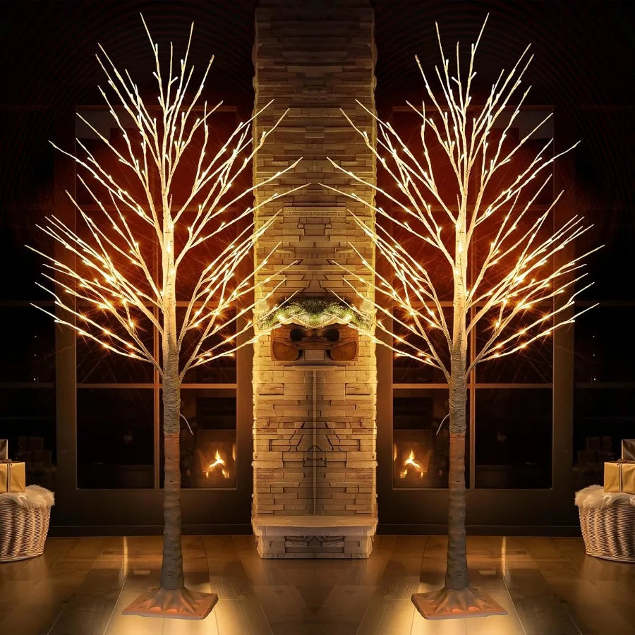 2Pack Lighted Birch Tree 6 FT Total 288LED Prelit Artificial Christmas Trees for Thanksgiving Christmas Decorations Indoor Home