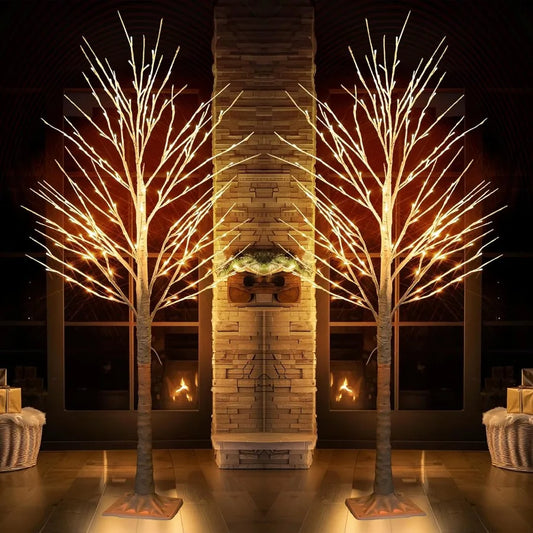 2Pack Lighted Birch Tree 6 FT Total 288LED Prelit Artificial Christmas Trees for Thanksgiving Christmas Decorations Indoor Home