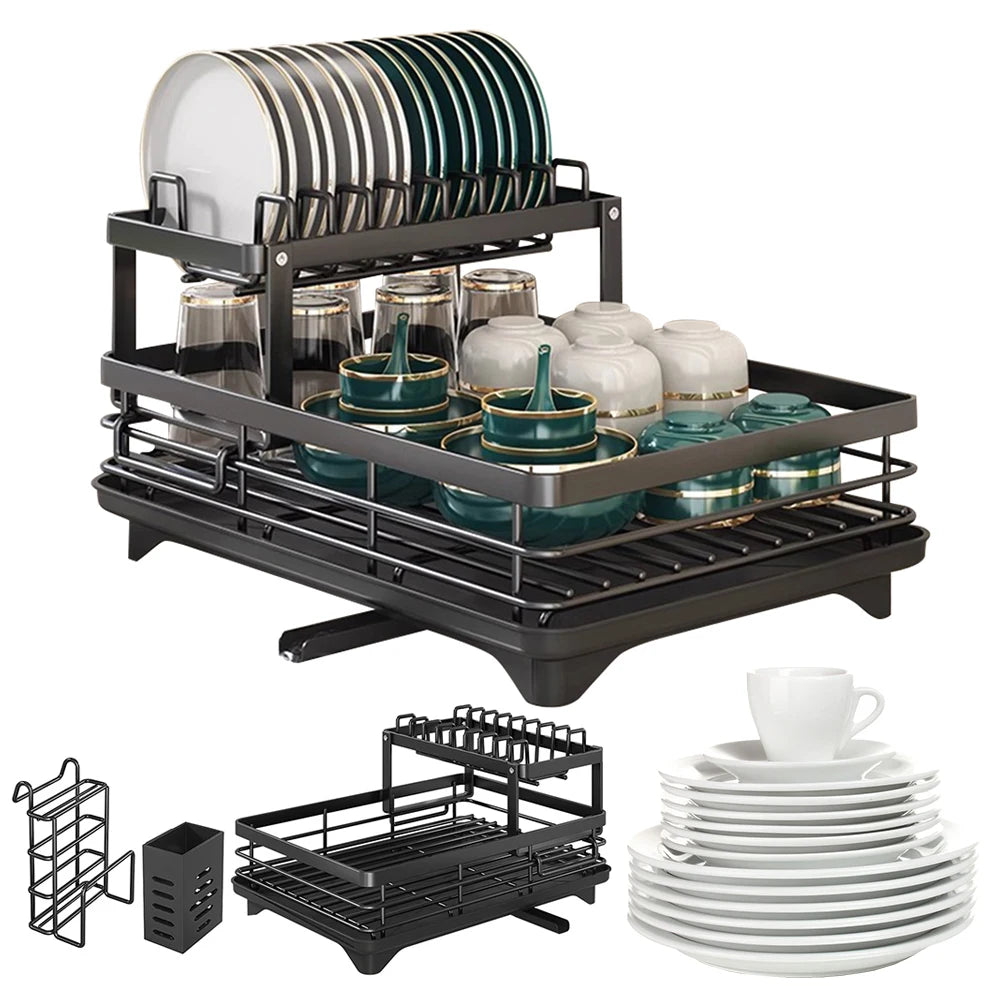 Dish Drainer with Drainboard Sink Organizer Dish Racks Carbon Steel Dish Rack for Kitchen Storage Counter Organizer