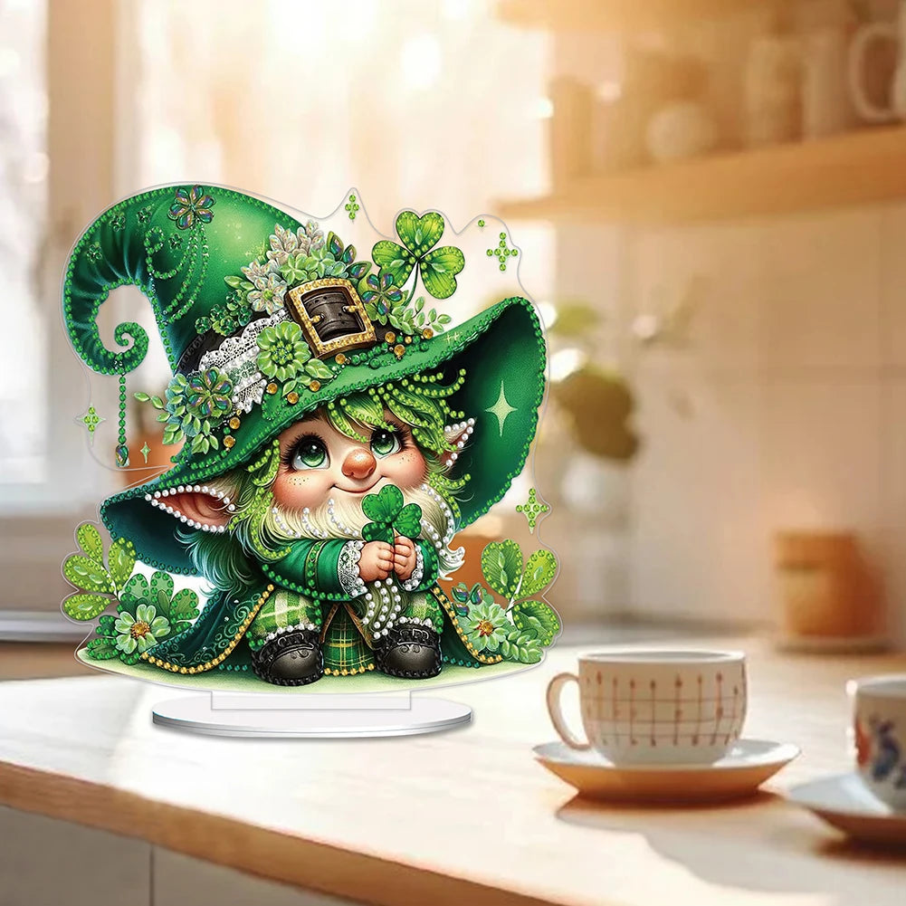 St. Patricks Day Fox Desktop Diamond Art Kits Rhinestones Desktop Ornaments Diamond Painting Desktop Decors Bedroom Table Decor