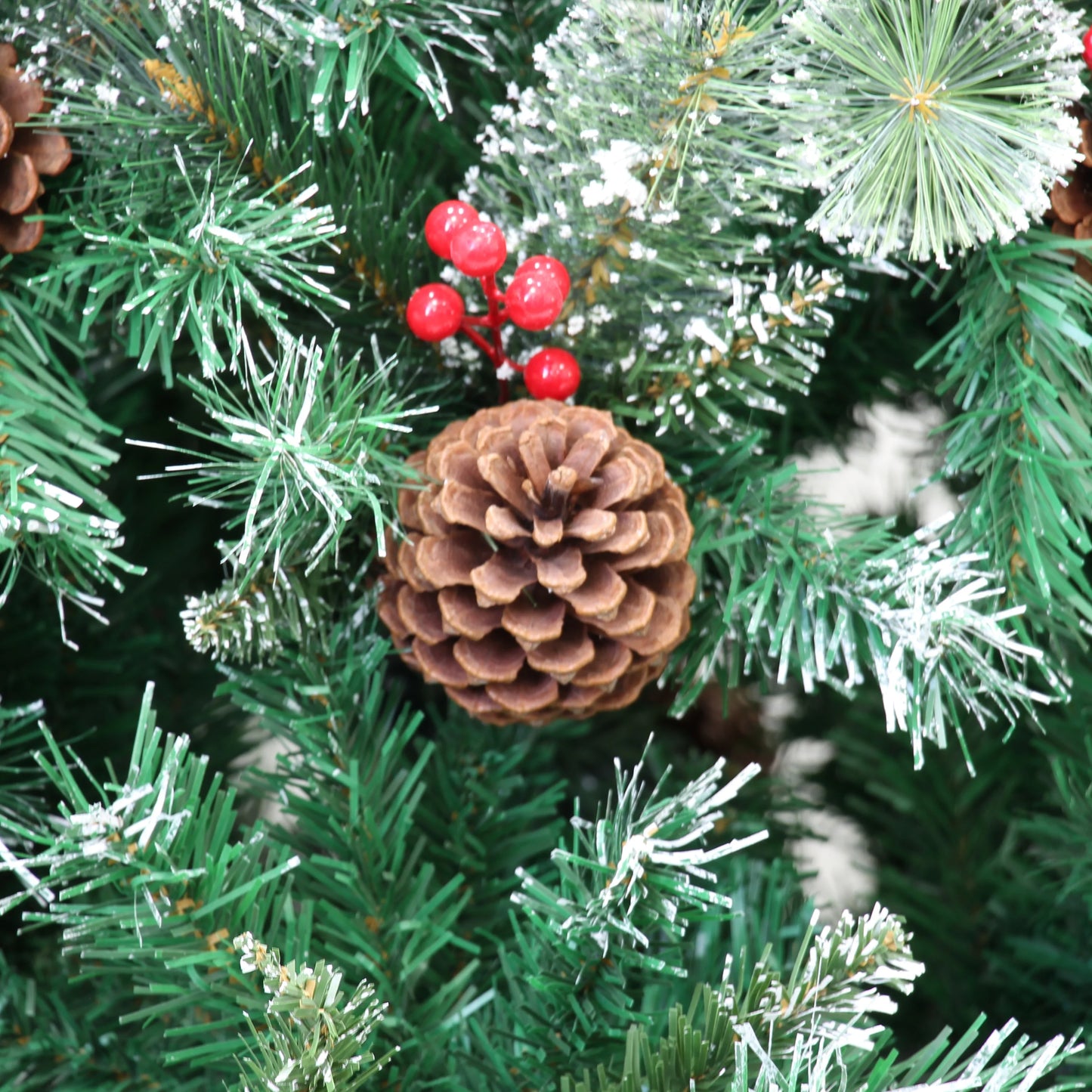 Christmas Tree 180cm/210cm Mixed Pine Needle PVC with Pine Cones & Red Berries, Full Shape, Iron Stand