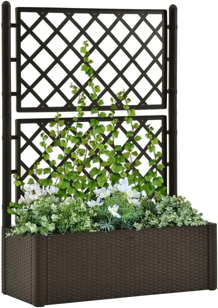 Garden Raised Bed with Trellis and Self Watering System Mocha,Raised Garden Bed,Raised Planter Stand with Open Shelves