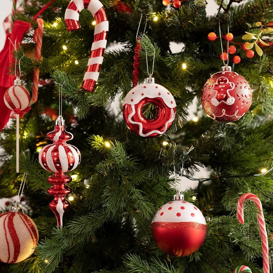 Valery Madelyn Christmas Ball Ornaments Set 80ct Candy Cane Red and White Shatterproof Christmas Tree Decorations for Holiday C