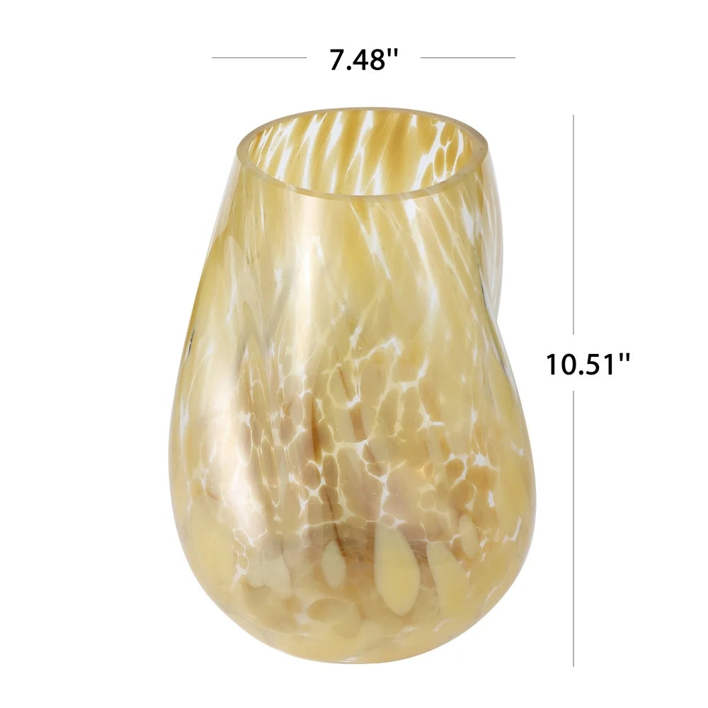 Large Artisan Blown Glass Vase Tortoise Speckled Finish Decorative Tabletop Accent Unique Floral Display Indoor Home Decor