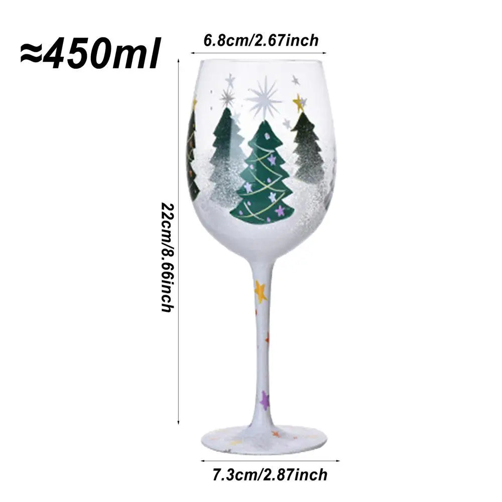 Creative Christmas Glass Cup Hand-Painted Christmas Tree Glass Goblet Red Wine Glass Christmas theme Home Glass Cup Xmas Gift