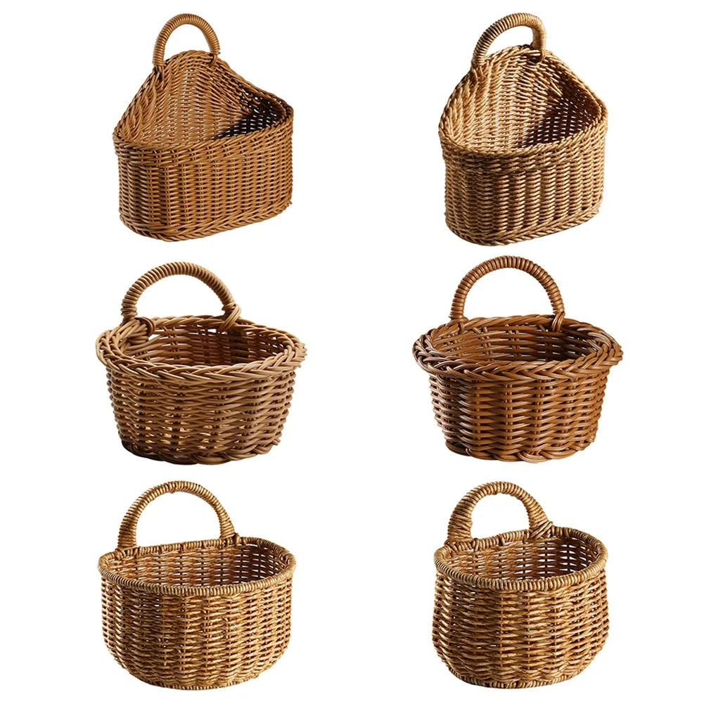 Home Decor Hanging Woven Storage Basket Hand-woven Wall Basket Fruit Sundries Organizer Hanging Baskets