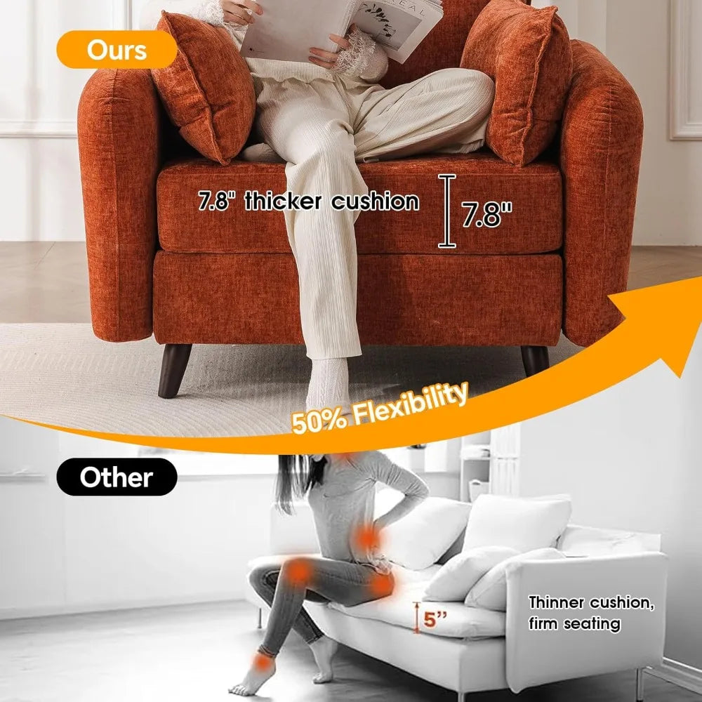 Accent Chair with All Seats Storage,Comfy Living Room Chairs with 2 Throw Pillow,Upholstered Mid-Century Armchair