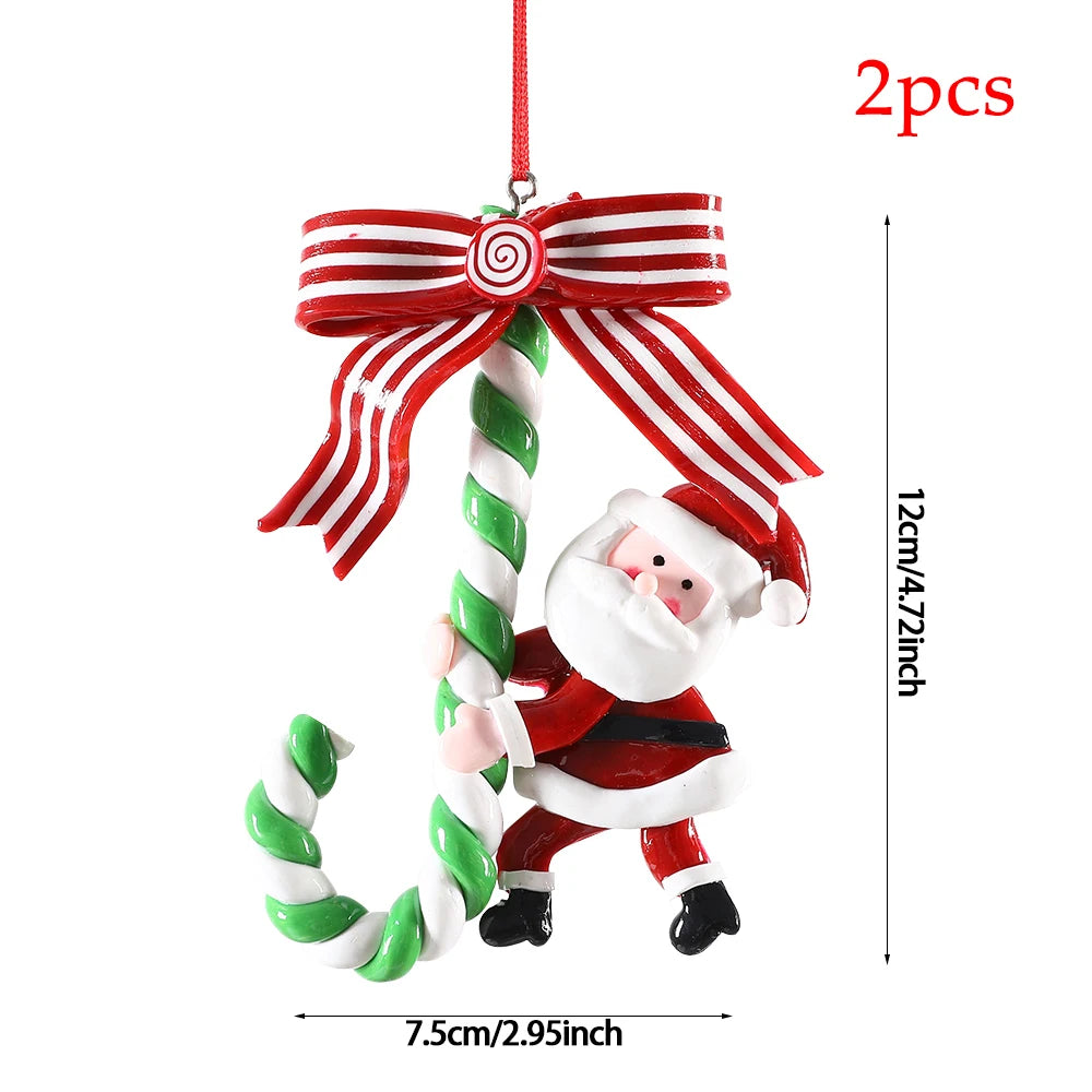 2pc 15cm Large Candy Pendant Christmas Decoration Red And White Lollipop PVC Painted Gold Xmas Tree Decora New Year Kids Gifts
