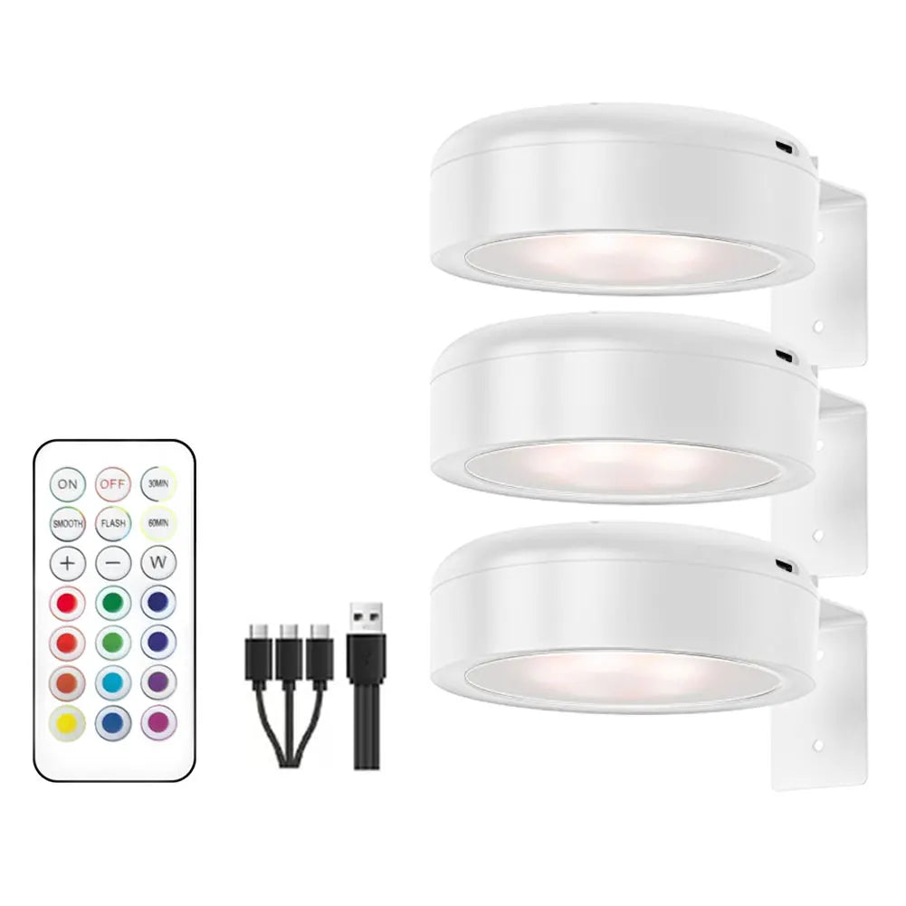 LED Wall Sconces Light Touch Control Remote 3 Colors & RGB LED Spotlight Wall Lights Wireless Picture Light Recharge Night Light