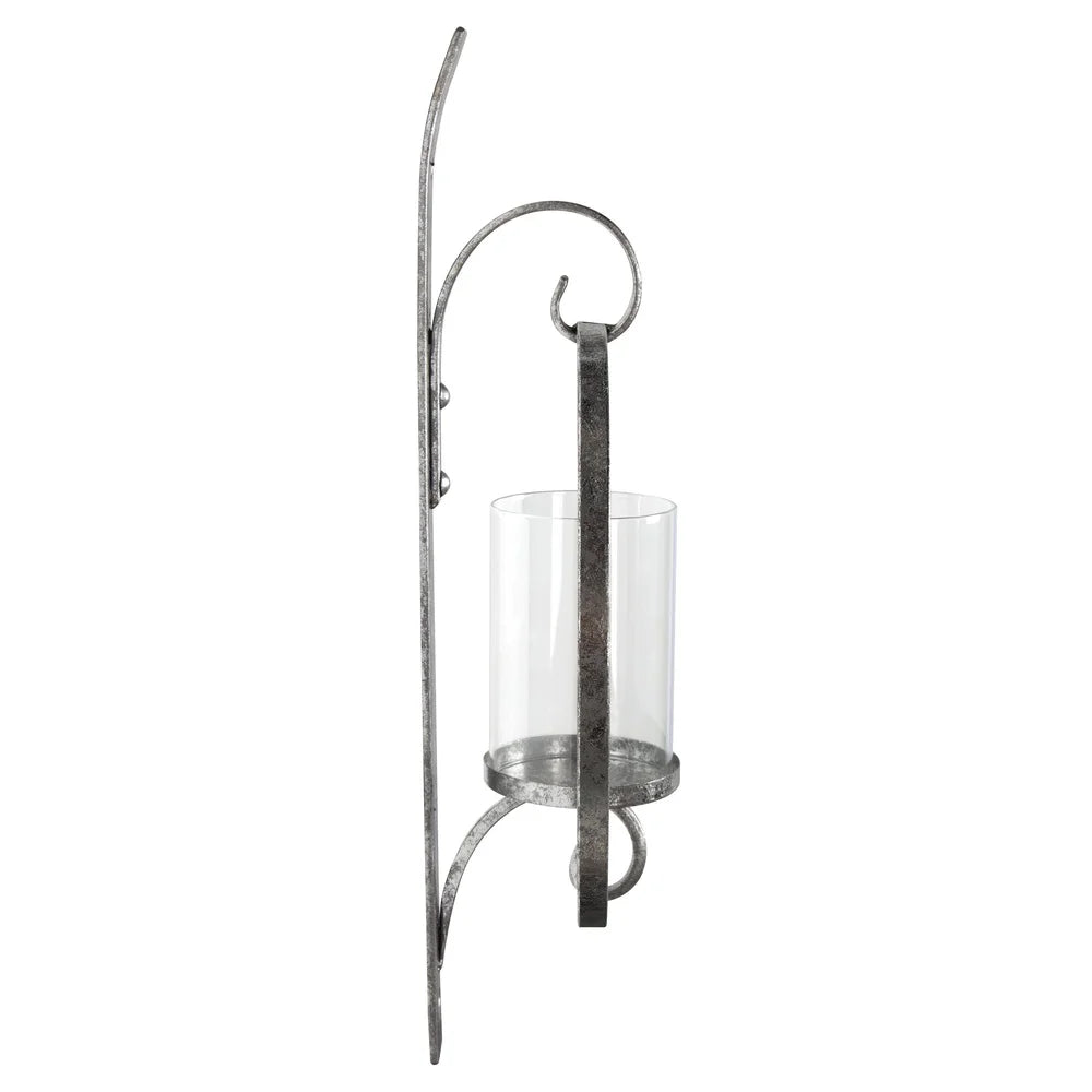 Glamorous Round Metal Wall Candle Holder Sconce with Glass Pillar Stunning Decorative Home Accent Ideal Living Room