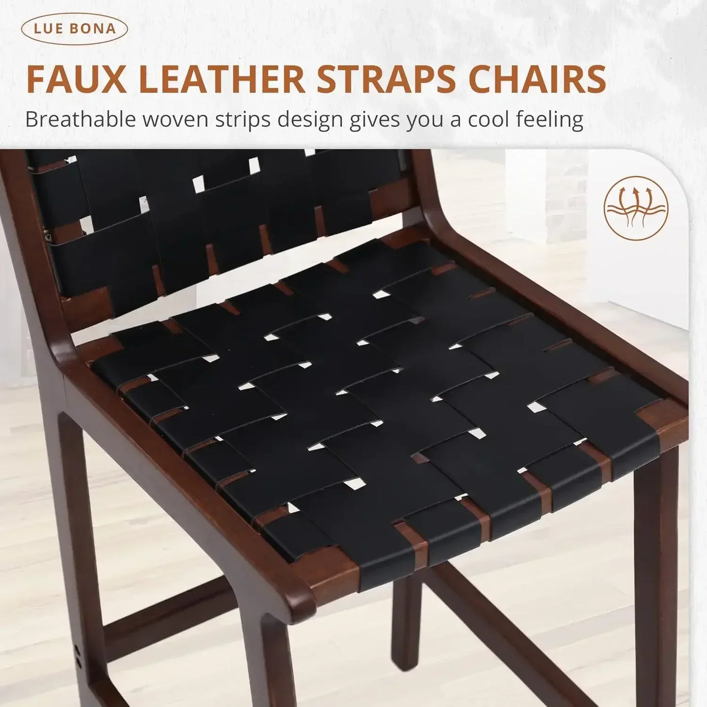（XMSJ-Hot）Counter Height Bar Stools 24inch, Set of 4 Faux Leather Woven , Woven Strips Rattan Barstools Home Kitchen, Black