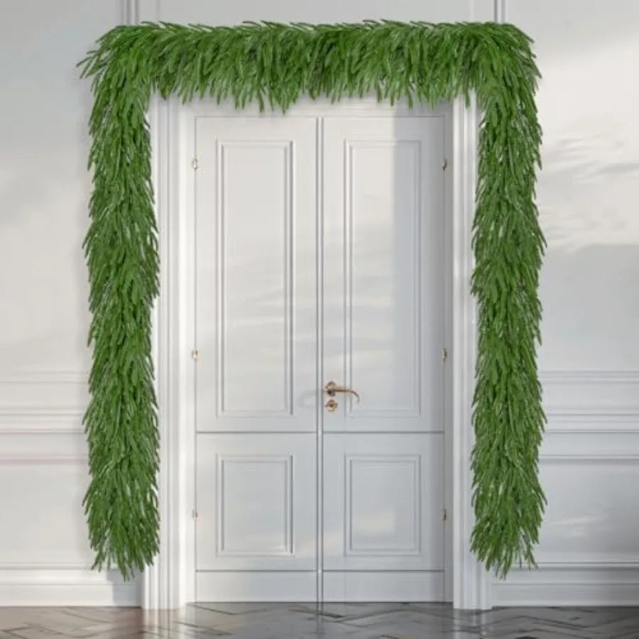 2Pcs 9 FT Artificial Norfolk Pine Garlands Realistic Christmas Greenery Garland for Mantel Table Stairs Indoor Outdoor Winter H
