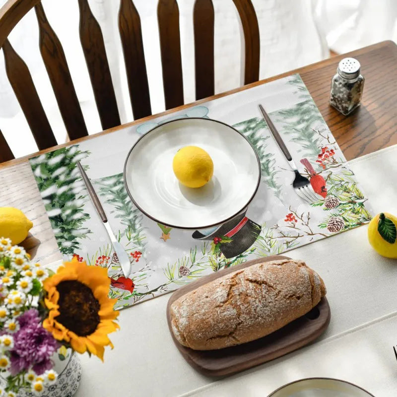 4pcs Linen Christmas Placemat Dining Table Mat Coaster Bowl Coffee Cup Pad Mat For 2025 Navidad Home Kitchen Decoration