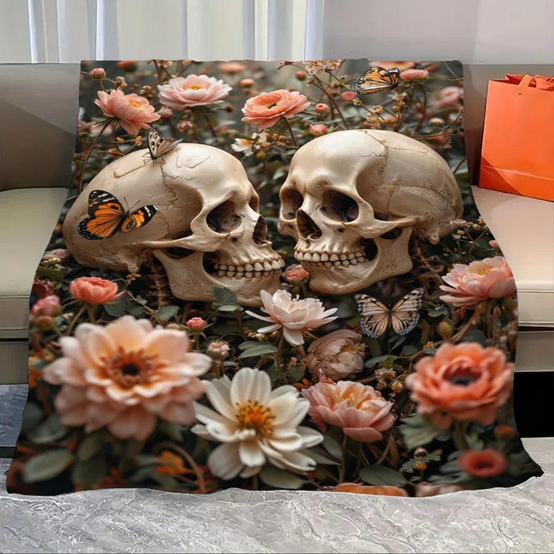 Flannel Blanket-Soft Lightweight All-season Halloween Themed Baby Blanket with Spooky Pumpkin Skeletons and Bats Design