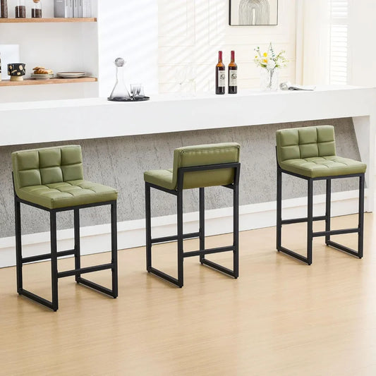 TTY Set of 3, Upholstered PU Leather Counter Height Barstools with Low Back and Thickened Metal Legs, Modern UE